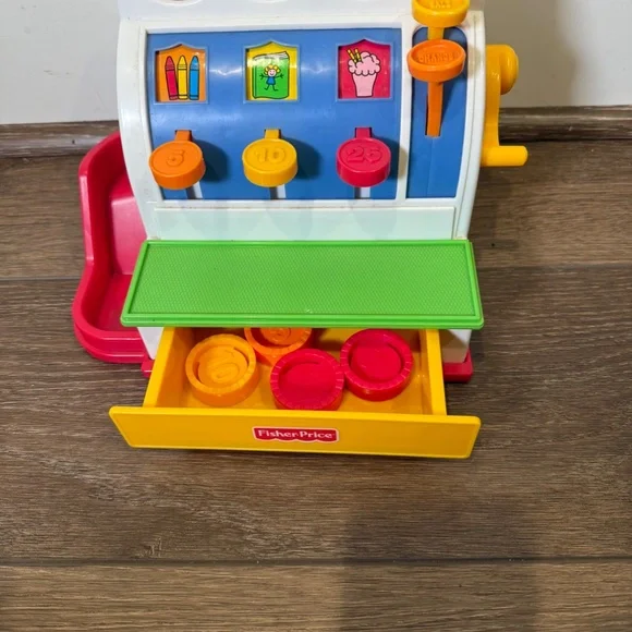 Vintage Fisher Price Cash Register, Working Bell, Functional Buttons, 5 Coins - Picture 4 of 14